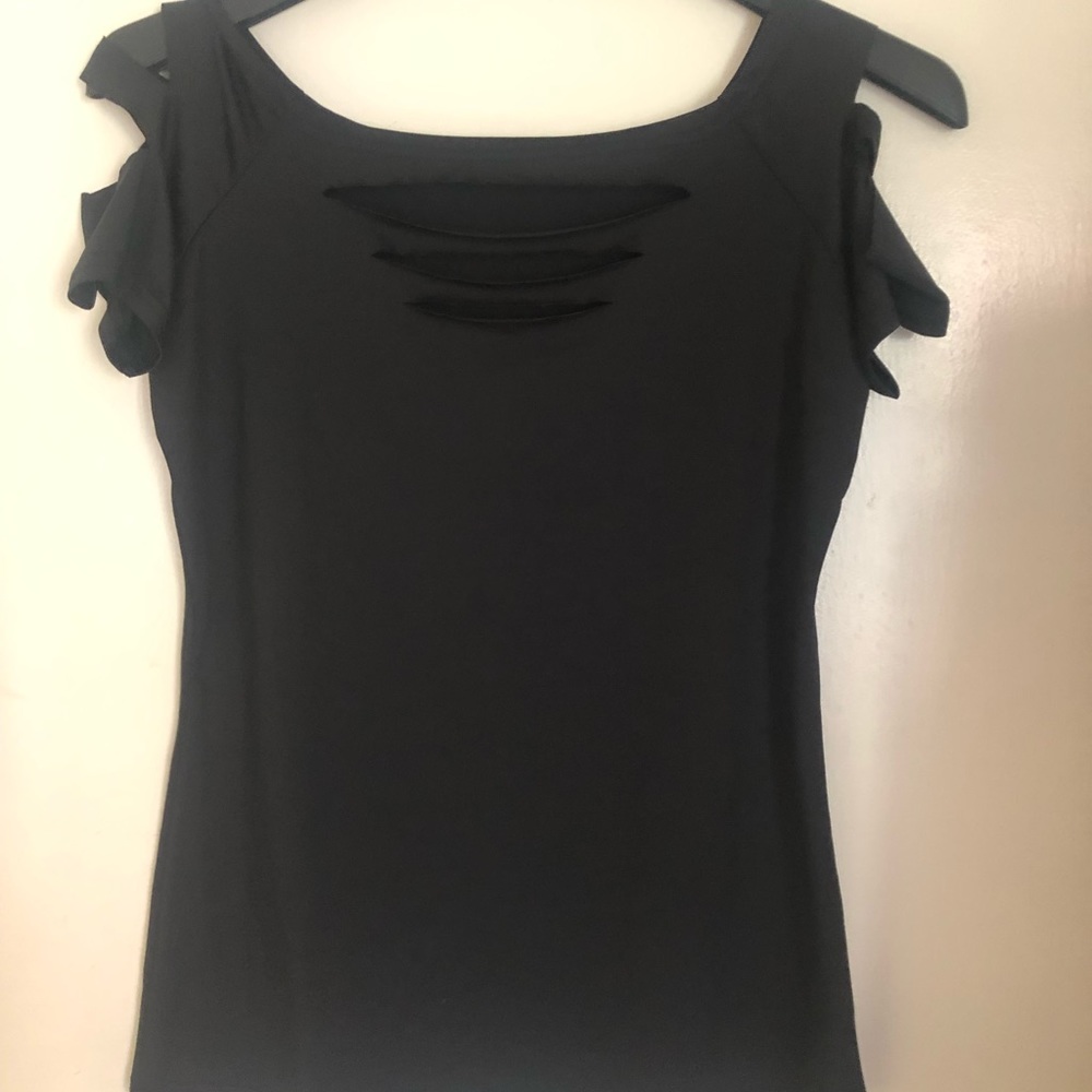 Sexy cold shoulder black cut out top medium large